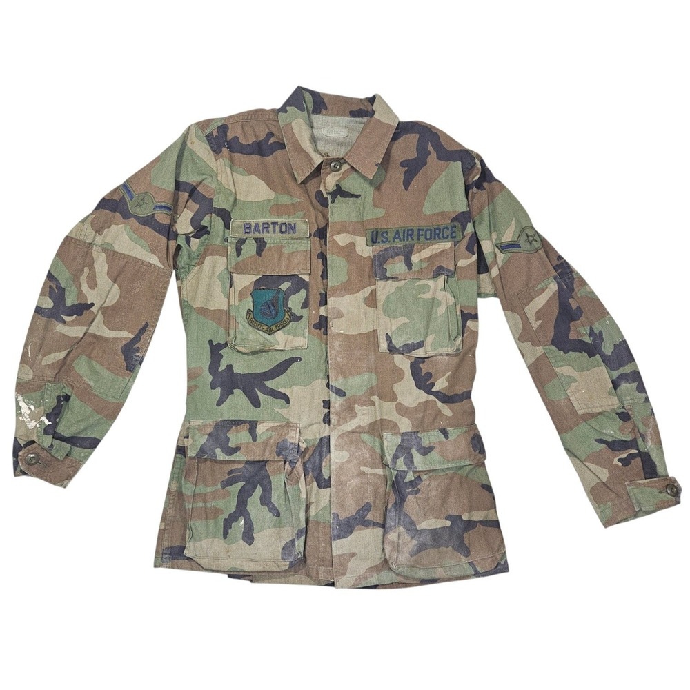 Vintage US Air Force BDU Camo Jacket Small Long Pacific Air Forces Patch Paint